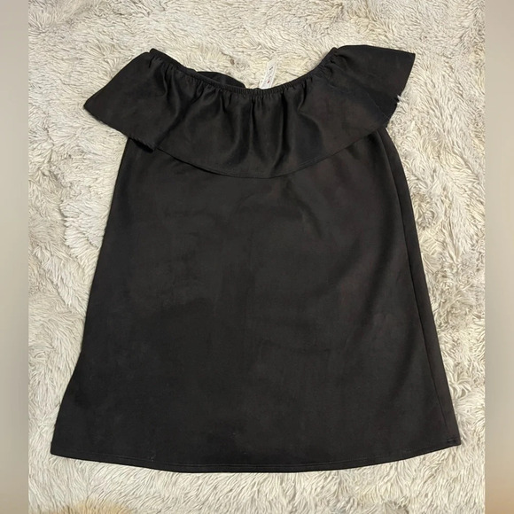 NWT Karlie mini dress faux suede off shoulder black ruffle small - Picture 5 of 8